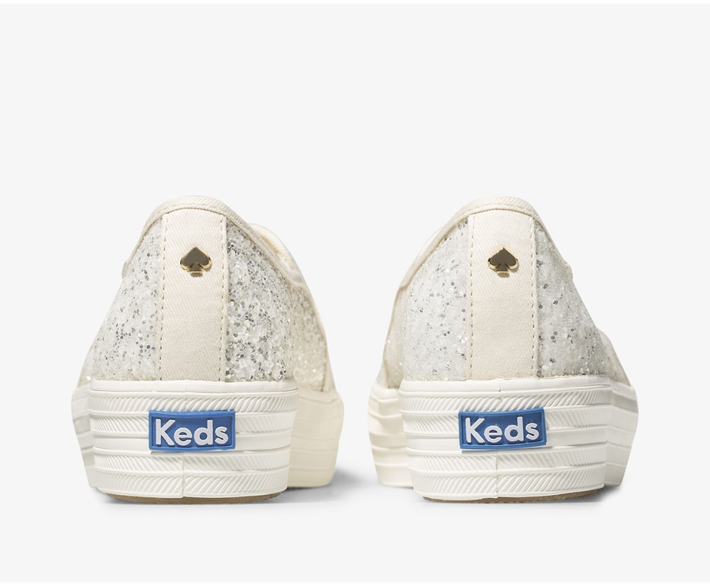 Womens Keds Slip Ons - Kate Spade new york Triple Decker Glitter - White - 8715-IDVJL